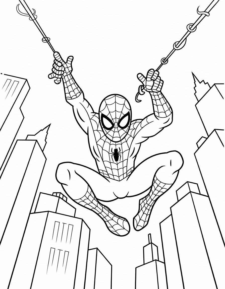 Spider-Man Swinging Through City